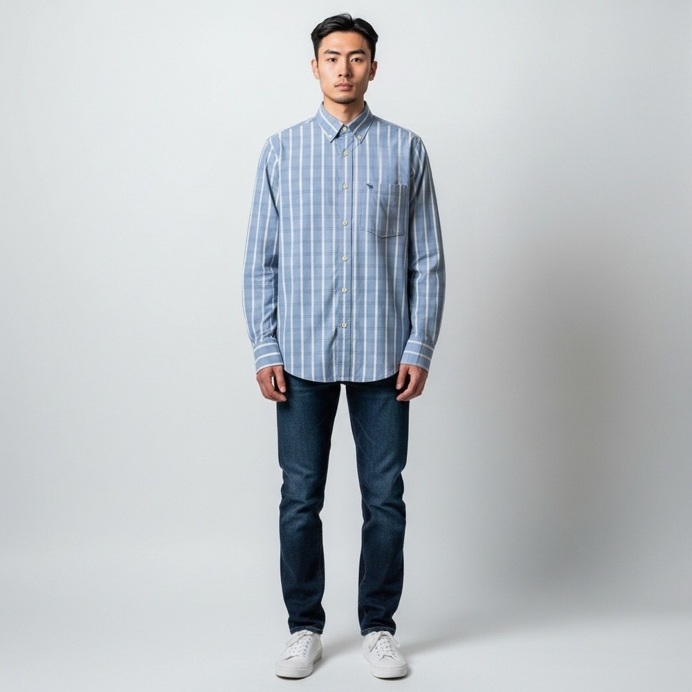 Vintage Y2K  Abercrombie & Fitch Button Down L Blue Plaid Collegiate Coastal